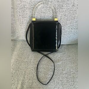 Stuart Weitzman Black Patent Mini Bag with Clear Top Handle